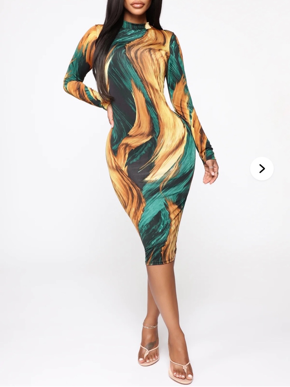 Fashion Nova Fine Arts Midi Dress - Green/Combo